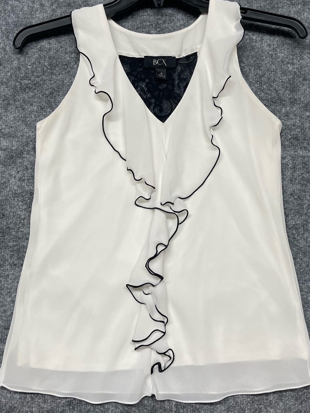 BCX Women's White Ruffle Trim Sleeveless Blouse Size S